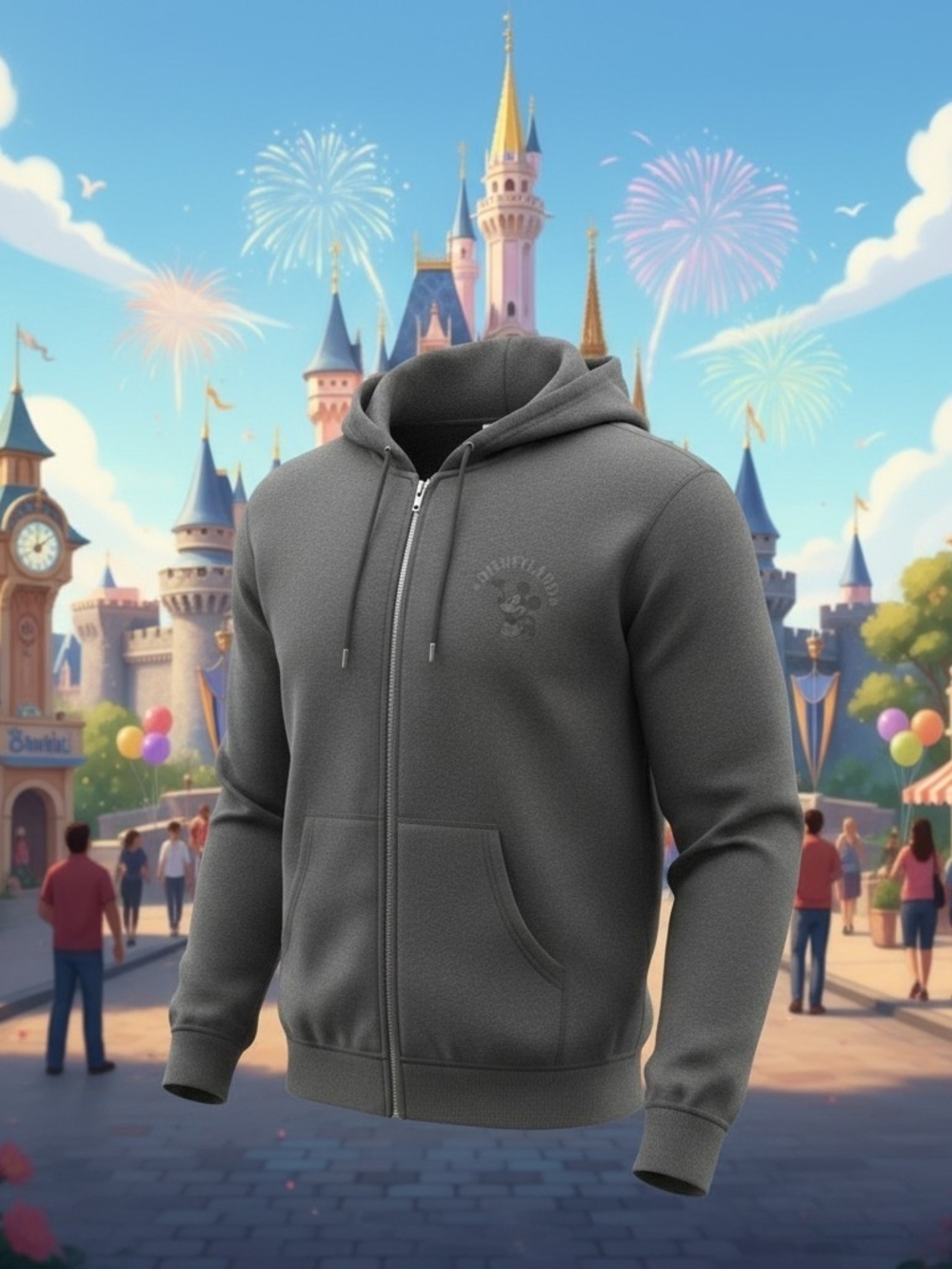 Disney Men's Charcoal Gray Zip-Up Hoodie
